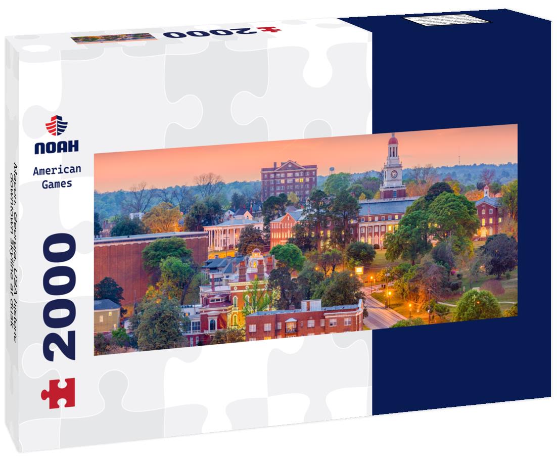 Macon, Georgia, USA historic downtown skyline at dusk 2000pc Panoramic Puzzle
