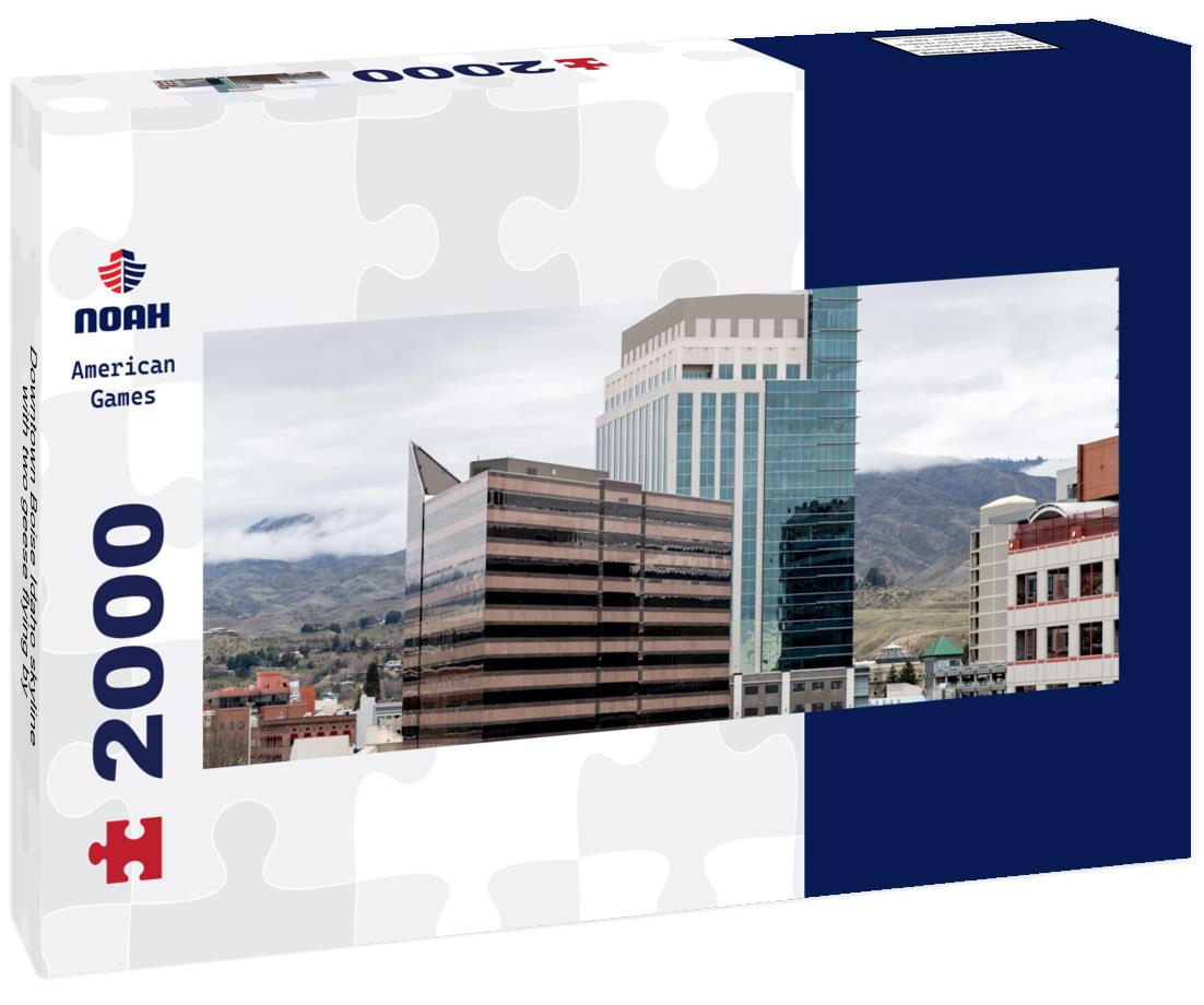 Downtown Boise Idaho skyline with two geese flying by 2000pc Panoramic Puzzle