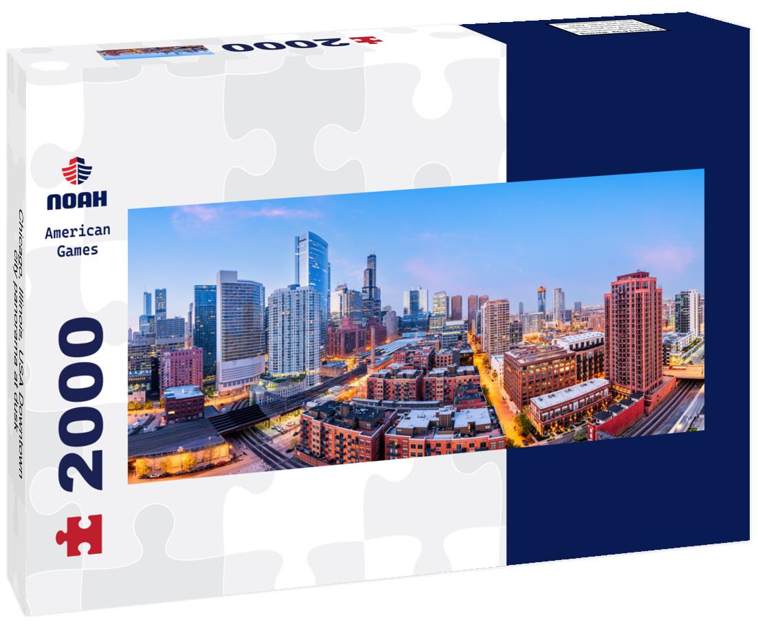 Chicago, Illinois, USA Downtown city at dusk 2000pc Panoramic Puzzle
