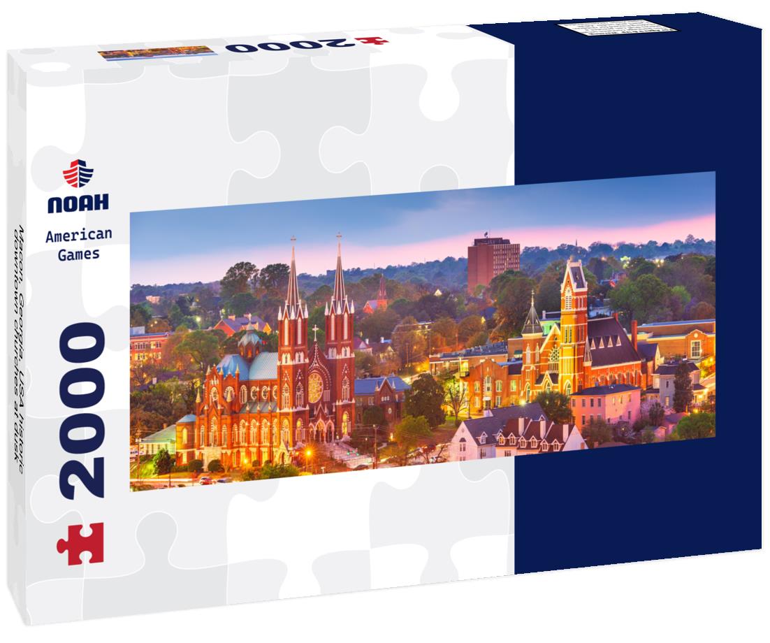 Macon, Georgia, USA historic downtown churches at dusk 2000pc Panoramic Puzzle