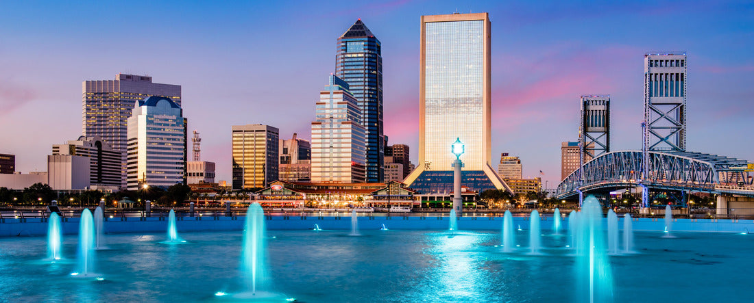 Jacksonville, Florida, USA City skyline at the fountain 2000pc Panoramic Puzzle