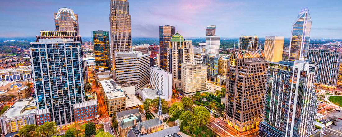 Charlotte, North Carolina, USA uptown cityscape at dusk 2000pc Panoramic Puzzle
