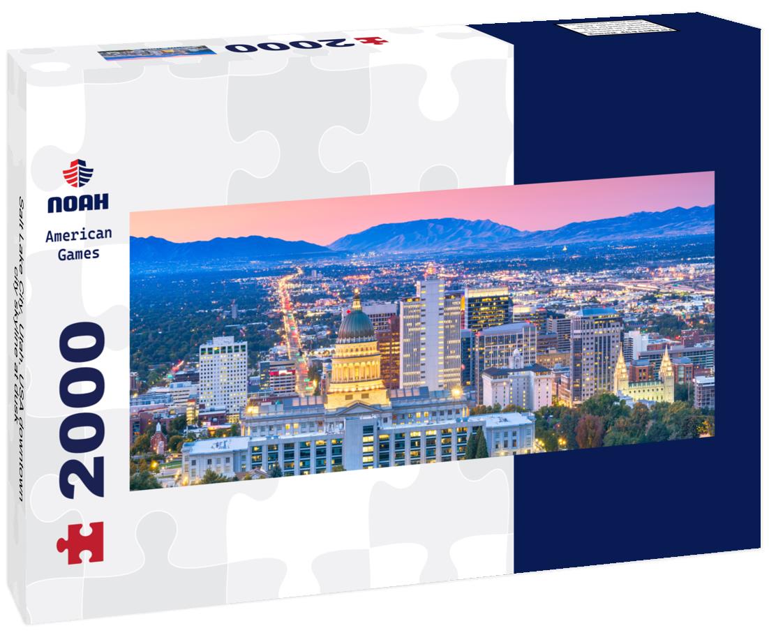 Salt Lake City, Utah, USA downtown city skyline at dusk 2000pc Panoramic Puzzle