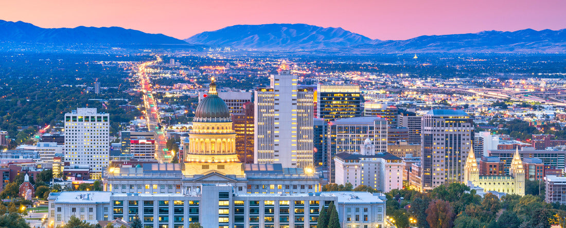 Salt Lake City, Utah, USA downtown city skyline at dusk 2000pc Panoramic Puzzle