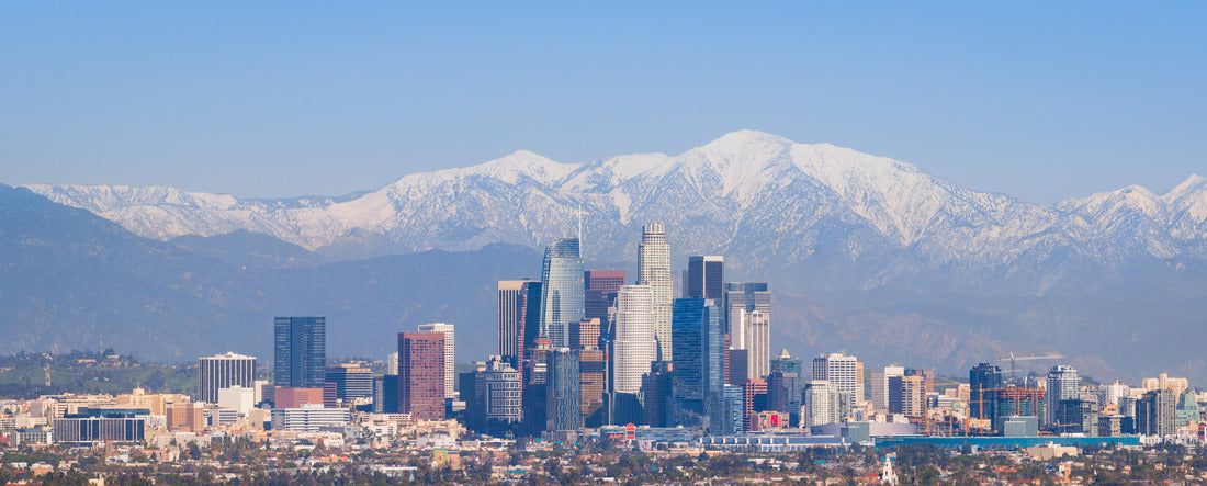 Downtown Los Angeles skyline with snow-capped mountains 2000pc Panoramic Puzzle
