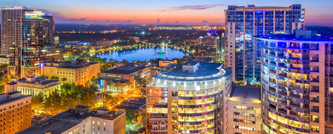 Orlando, Florida, USA aerial cityscape towards Eola Lake 2000pc Panoramic Puzzle