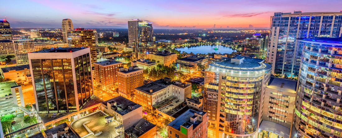 Orlando, Florida, USA aerial cityscape towards Eola Lake 2000pc Panoramic Puzzle