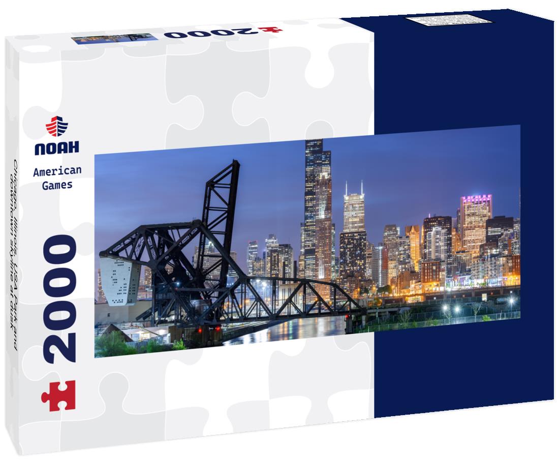 Chicago, Illinois, USA Park and downtown skyline at dusk 2000pc Panoramic Puzzle