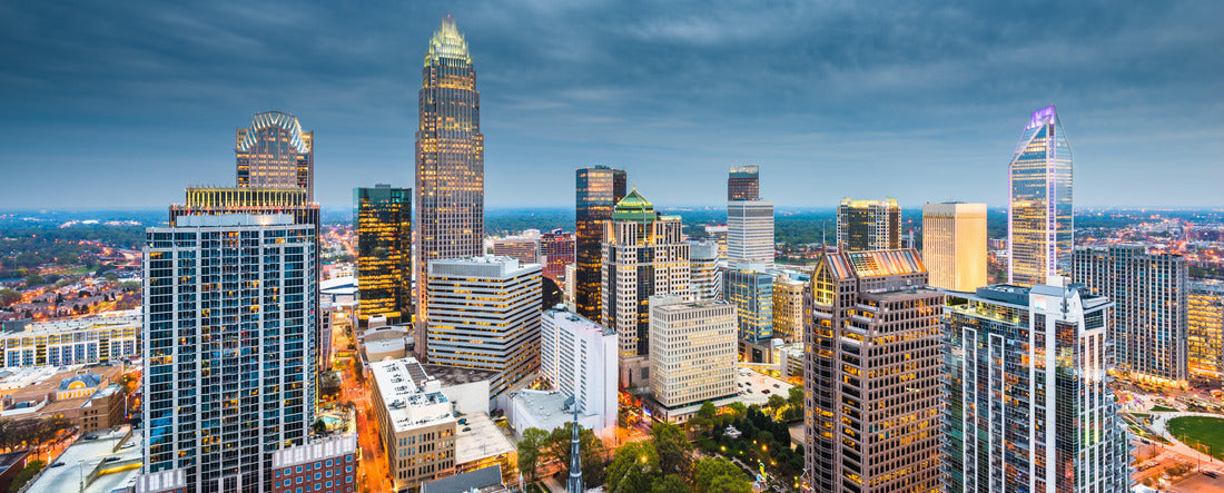 Charlotte, North Carolina, USA uptown skyline at twilight 2000pc Panoramic Puzzle