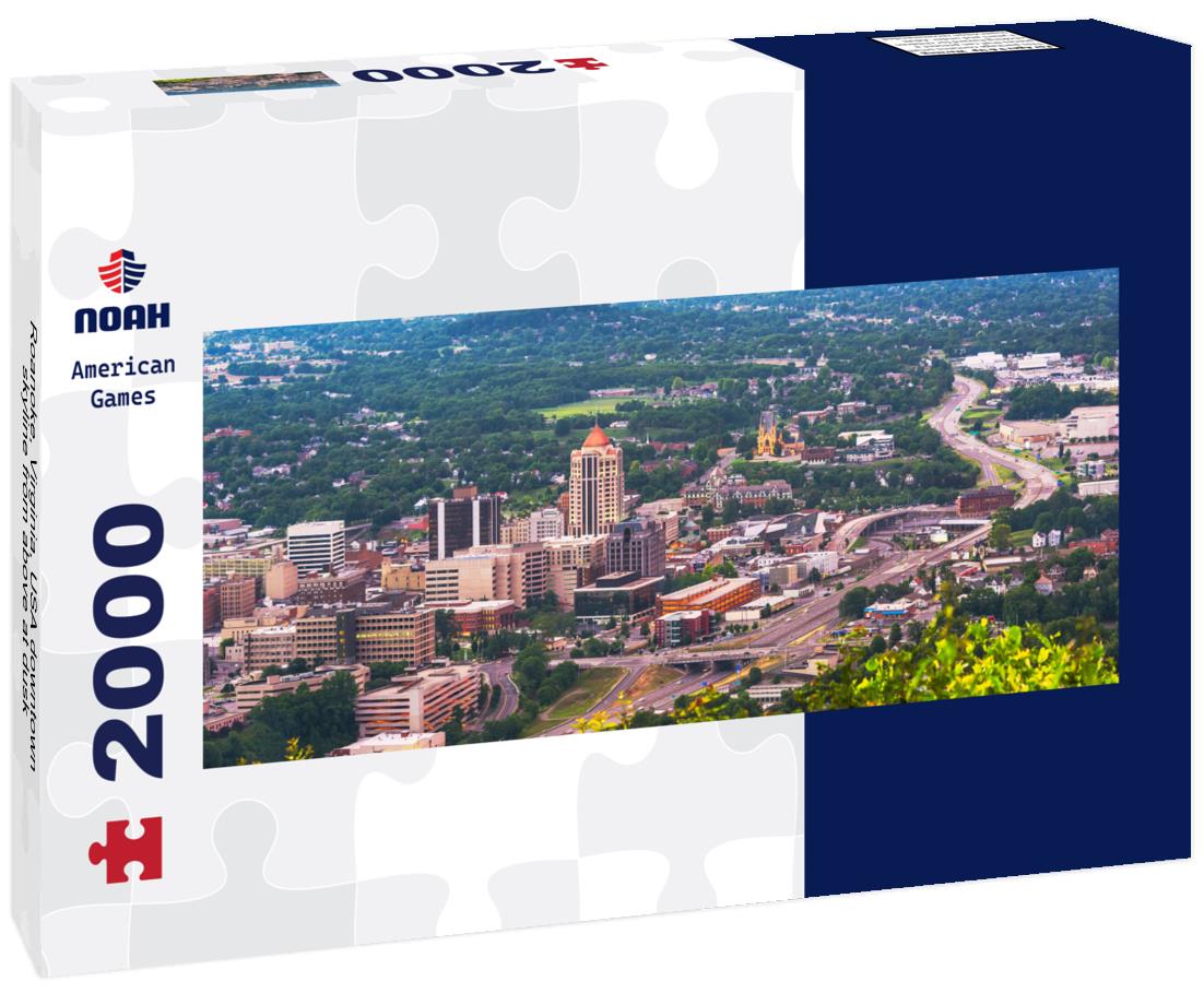 Roanoke, Virginia, USA downtown skyline from above at dusk 2000pc Panoramic Puzzle