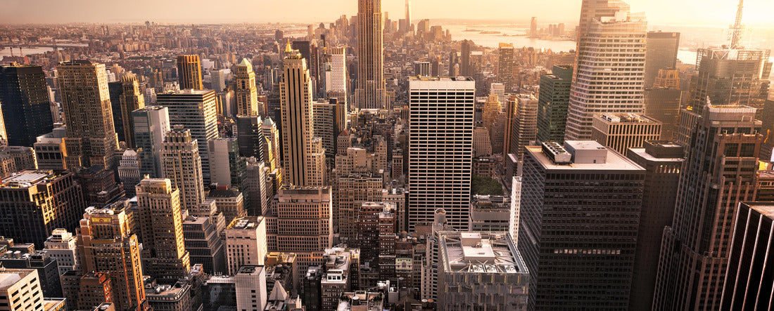 New York City skyline with urban skyscrapers at sunset, USA 2000pc Panoramic Puzzle