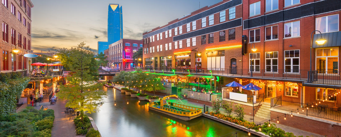 Oklahoma City, Oklahoma, USA cityscape in Bricktown at dusk 2000pc Panoramic Puzzle