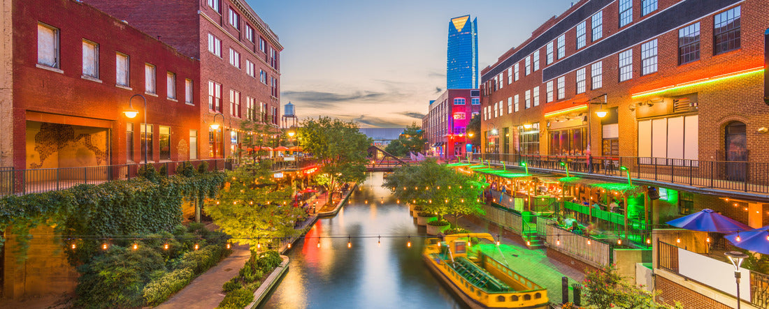 Oklahoma City, Oklahoma, USA cityscape in Bricktown at dusk 2000pc Panoramic Puzzle