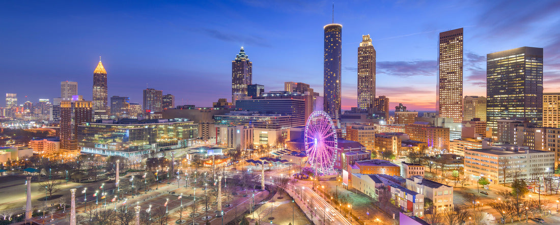 Atlanta, Georgia, USA downtown skyline and park at twilight 2000pc Panoramic Puzzle