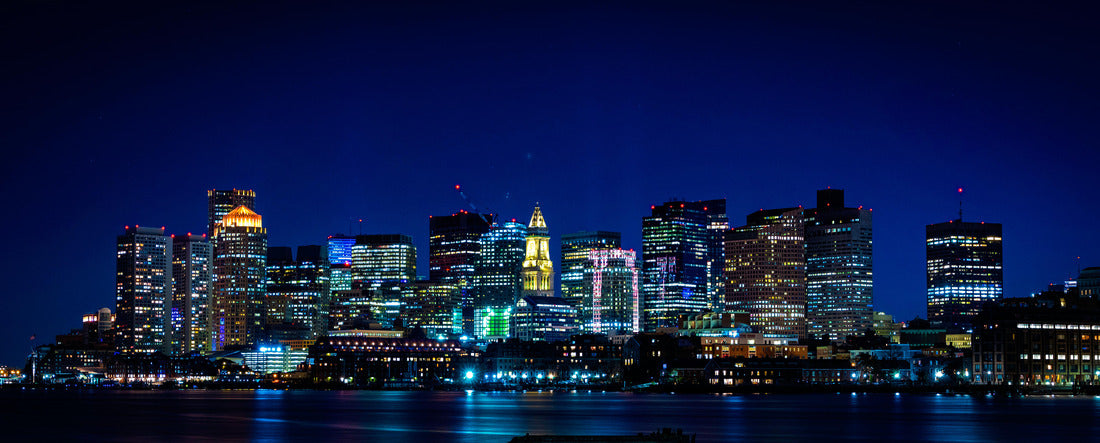 Night Cityscape Boston Skyline over Boston Harbor 2000pc Panoramic Puzzle