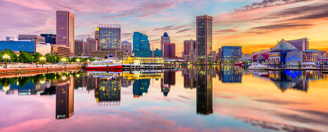 Baltimore, Maryland, USA Skyline on the Inner Harbor at dusk 2000pc Panoramic Puzzle