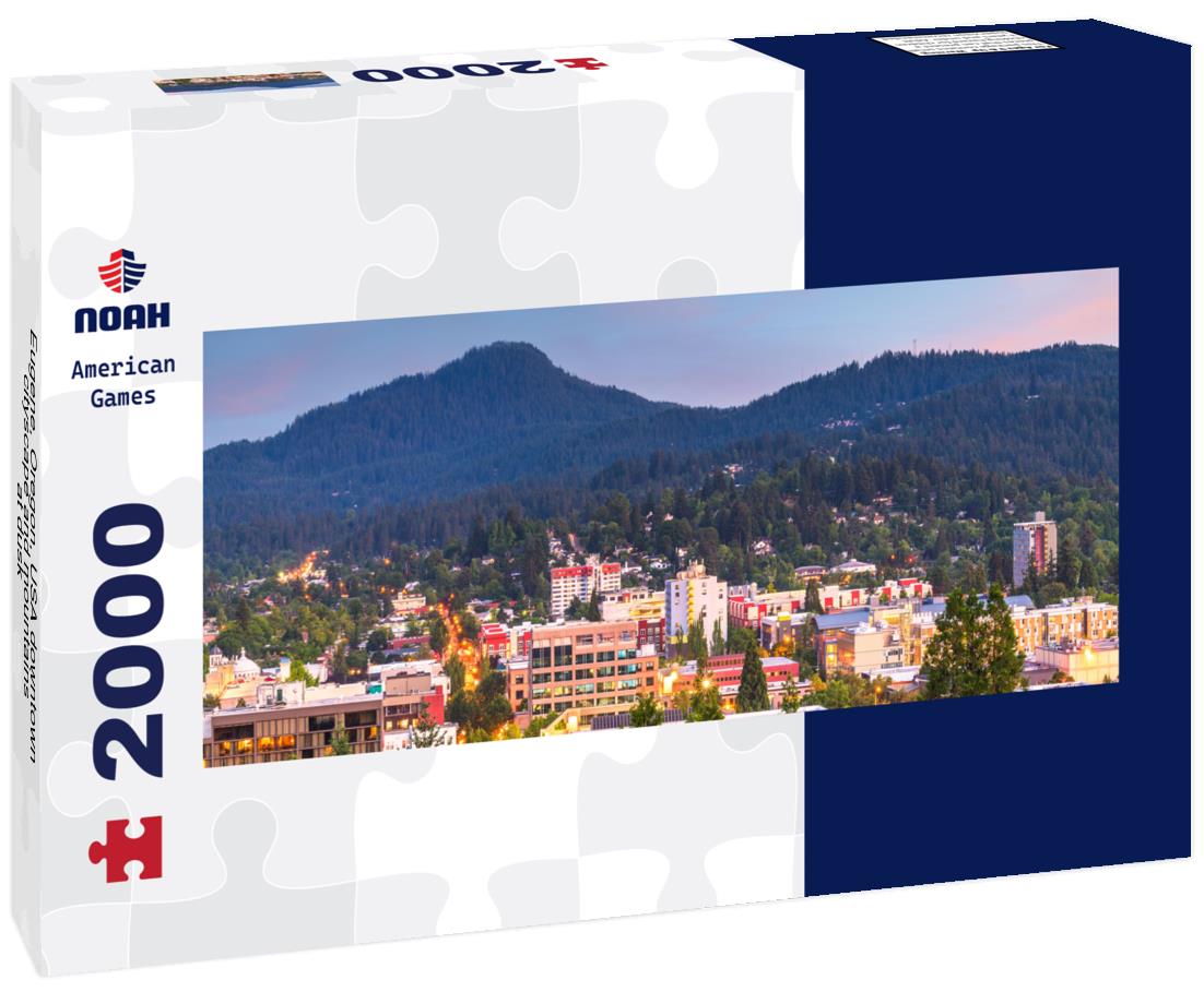 Eugene, Oregon, USA downtown cityscape and mountains at dusk 2000pc Panoramic Puzzle