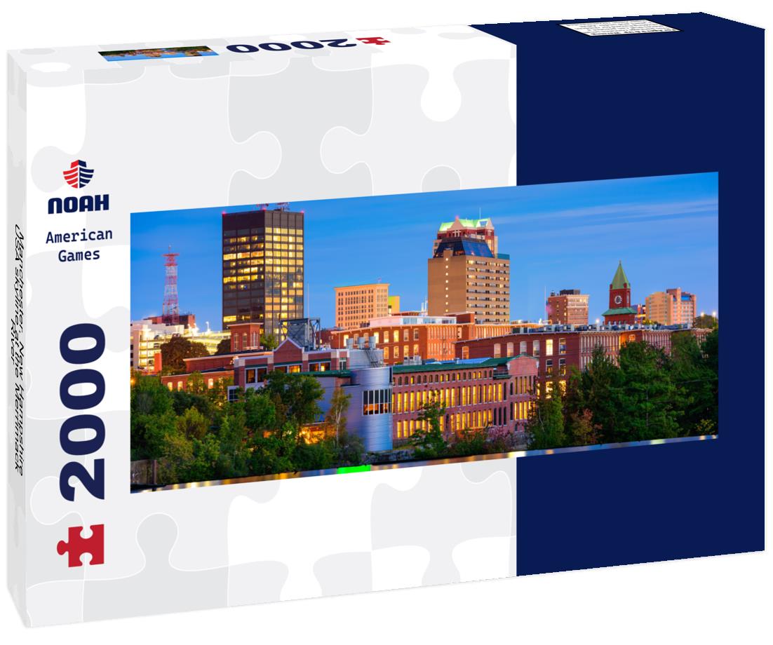 Manchester, New Hampshire, USA skyline at the Merrimack River 2000pc Panoramic Puzzle