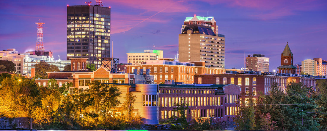 Manchester, New Hampshire, USA Skyline on the Merrimack River 2000pc Panoramic Puzzle