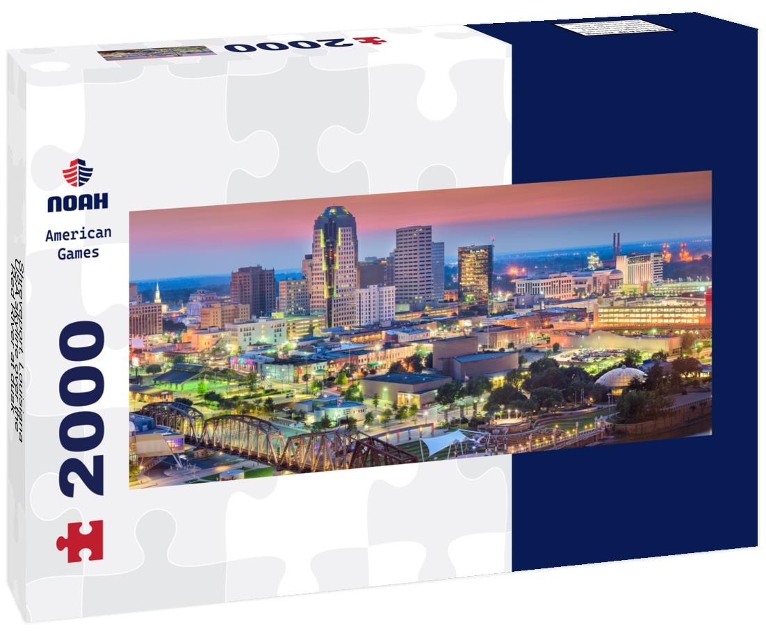 Shreveport, Louisiana, USA skyline over the Red River at dusk 2000pc Panoramic Puzzle