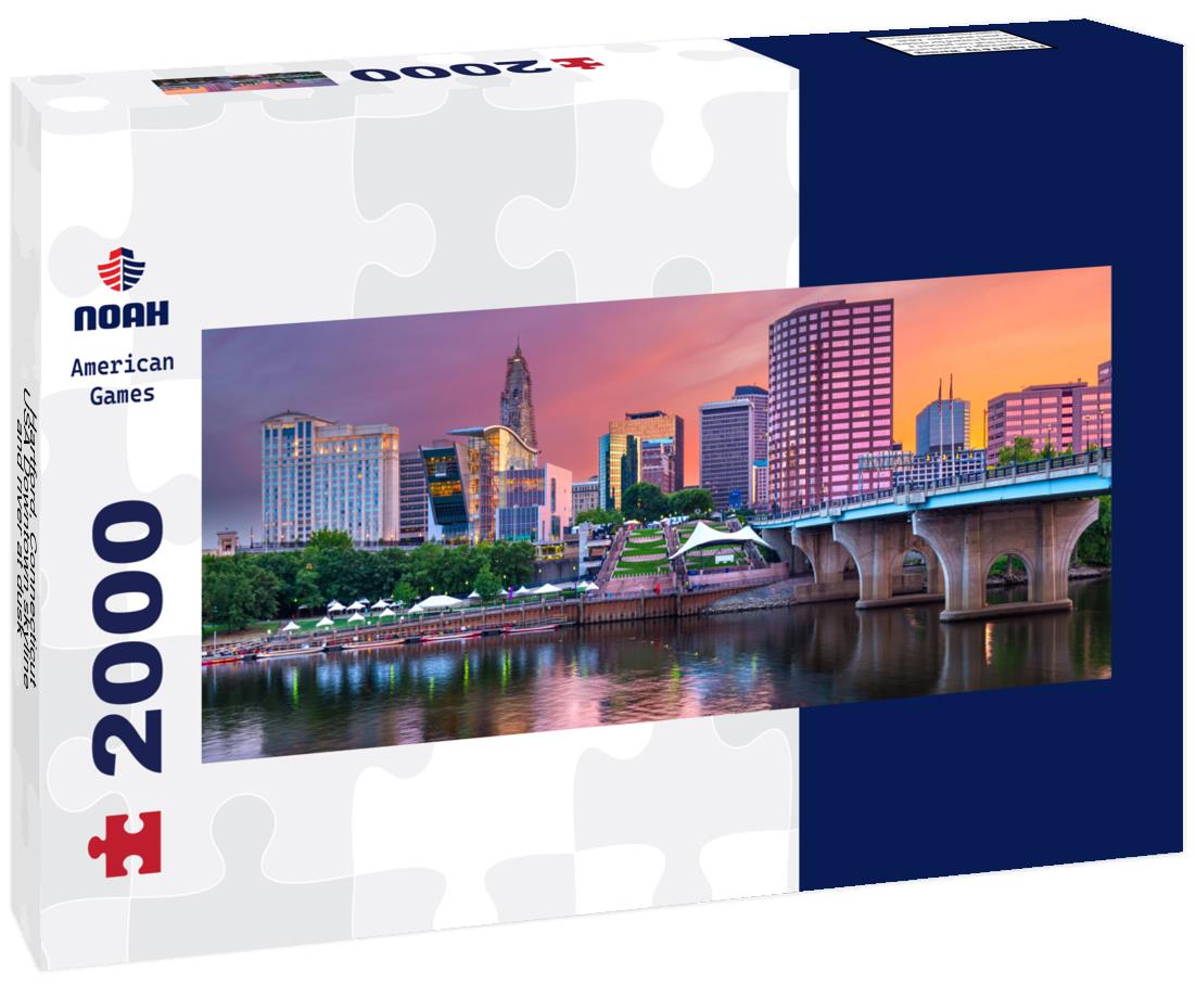 Hartford, Connecticut, USA Downtown skyline and river at dusk 2000pc Panoramic Puzzle