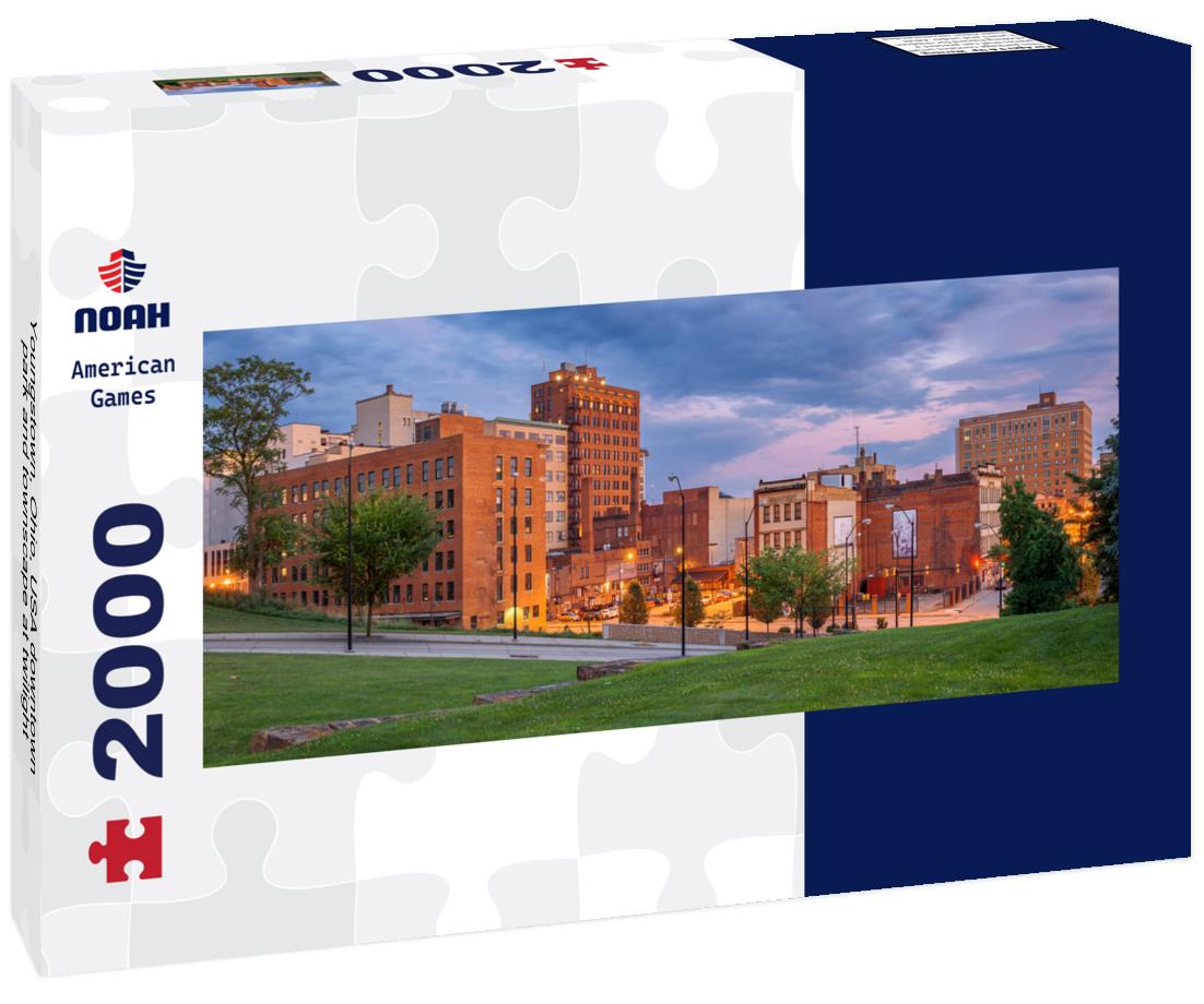 Youngstown, Ohio, USA downtown park and townscape at twilight 2000pc Panoramic Puzzle