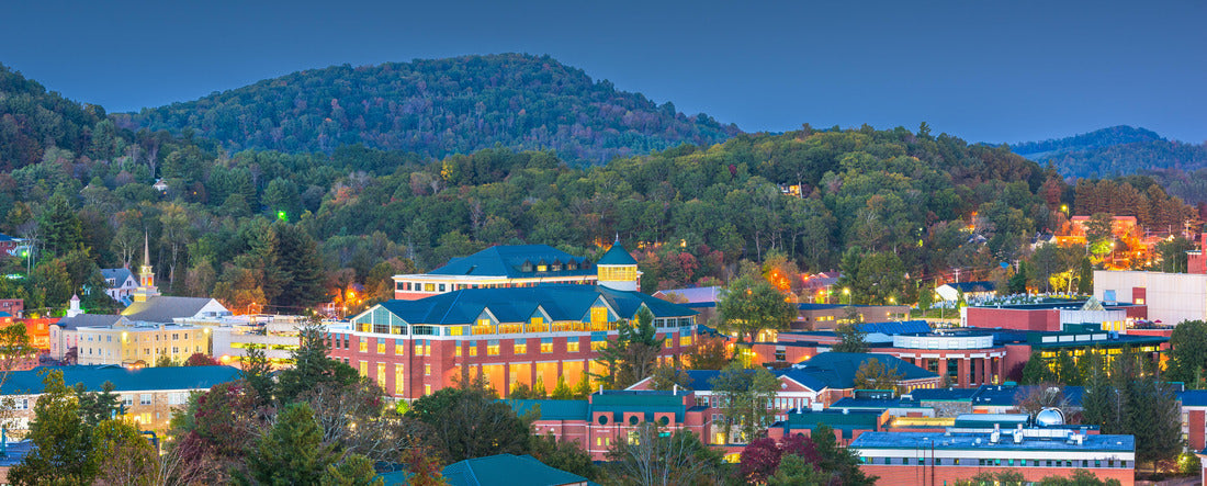 Boone, North Carolina, USA campus and town skyline at twilight 2000pc Panoramic Puzzle