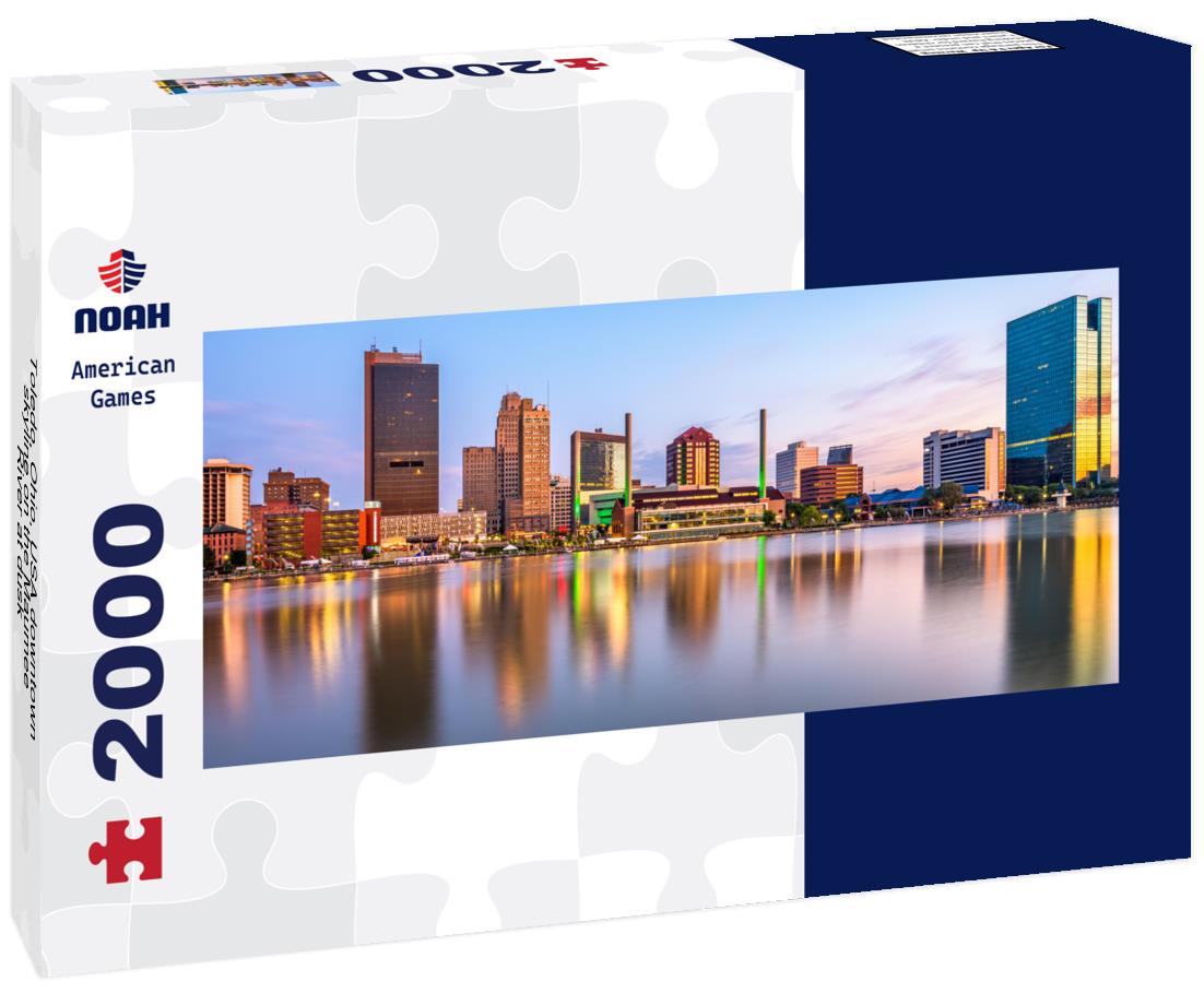 Toledo, Ohio, USA downtown skyline on the Maumee River at dusk 2000pc Panoramic Puzzle