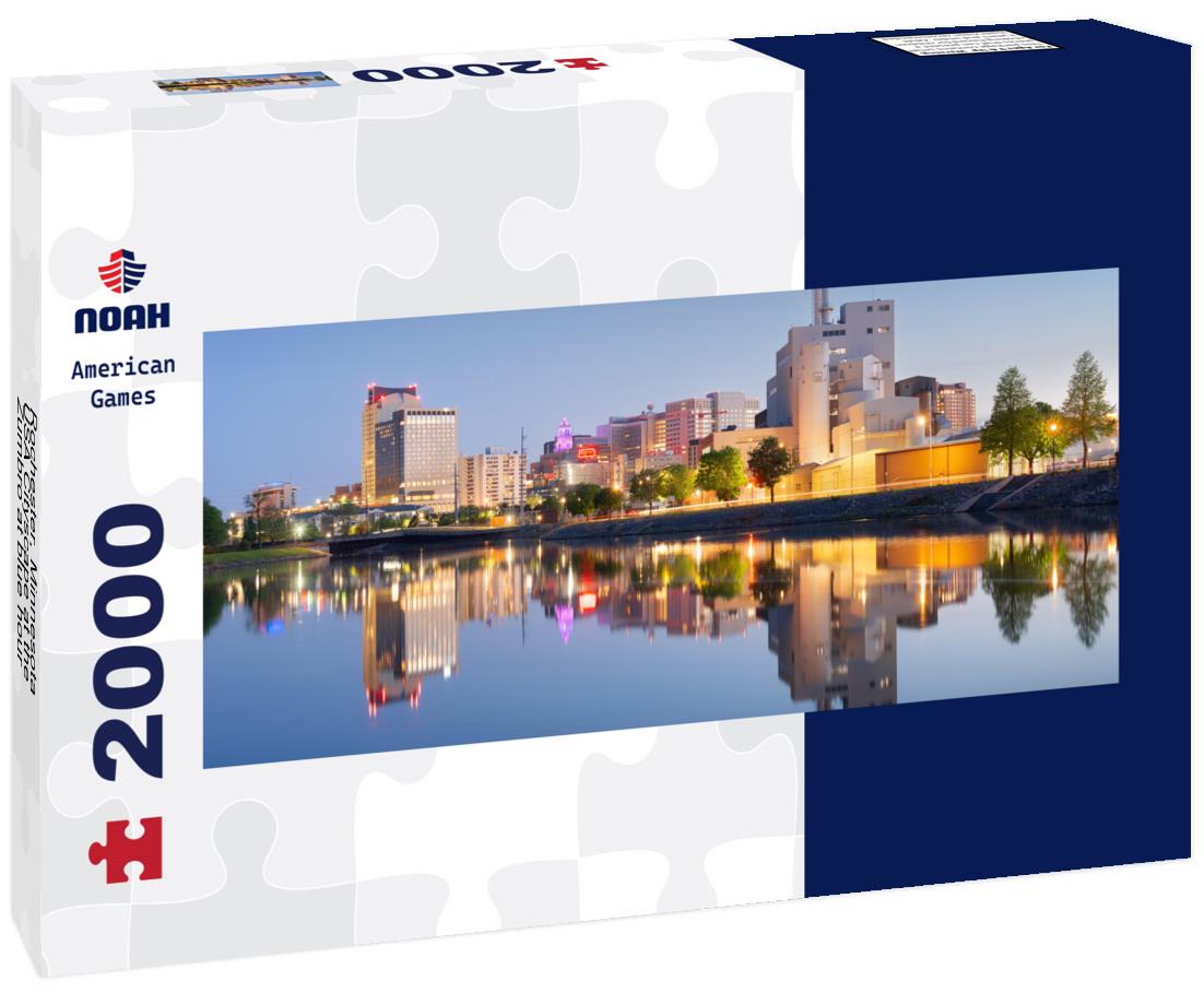 Rochester, Minnesota, USA Cityscape at the Zumbro at blue hour 2000pc Panoramic Puzzle