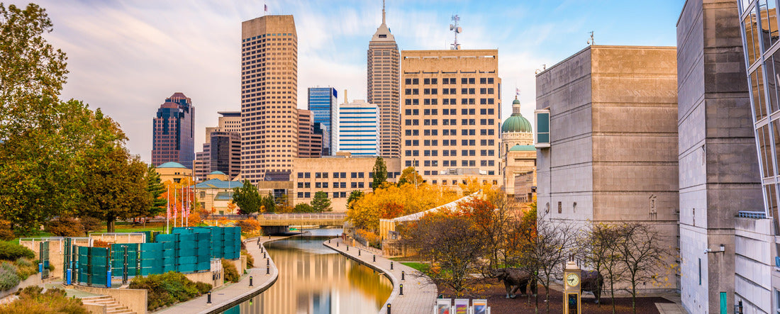 Indianapolis, Indiana, USA downtown skyline over the river walk 2000pc Panoramic Puzzle