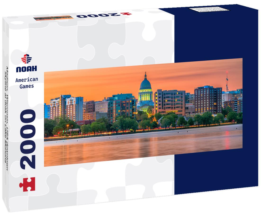 Noah Jigsaw Puzzle Madison, Wisconsin, USA downtown skyline at dusk on Lake Monona panorama 2000 pieces