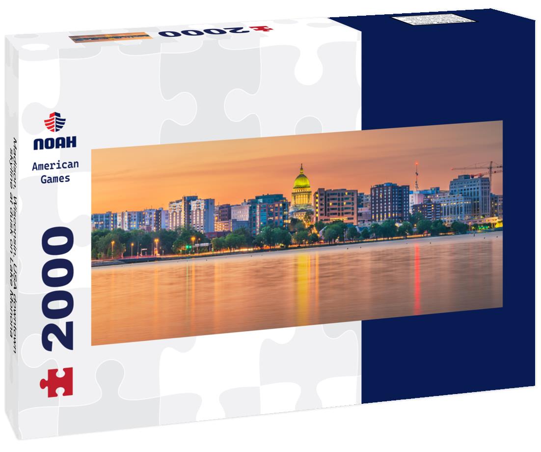 Noah Jigsaw Puzzle Madison, Wisconsin, USA downtown skyline at dusk on Lake Monona panorama 2000 pieces