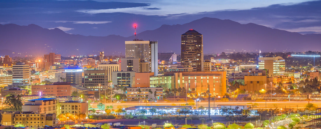 Tucson, Arizona, USA downtown skyline from Sentinel Peak at dawn 2000pc Panoramic Puzzle