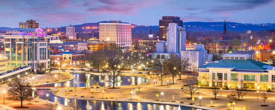 Huntsville, Alabama, USA park and downtown cityscape at twilight 2000pc Panoramic Puzzle