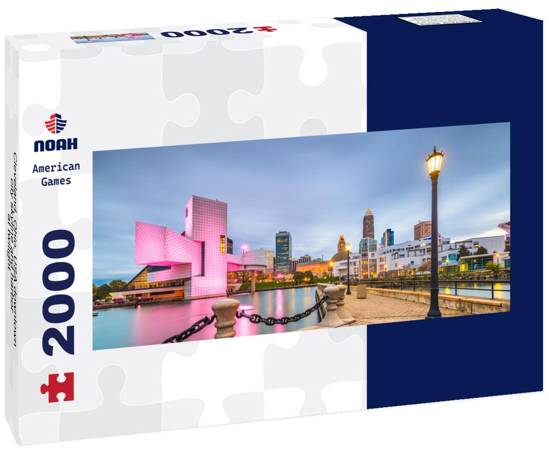 Cleveland, Ohio, USA downtown city skyline and harbor at twilight 2000pc Panoramic Puzzle