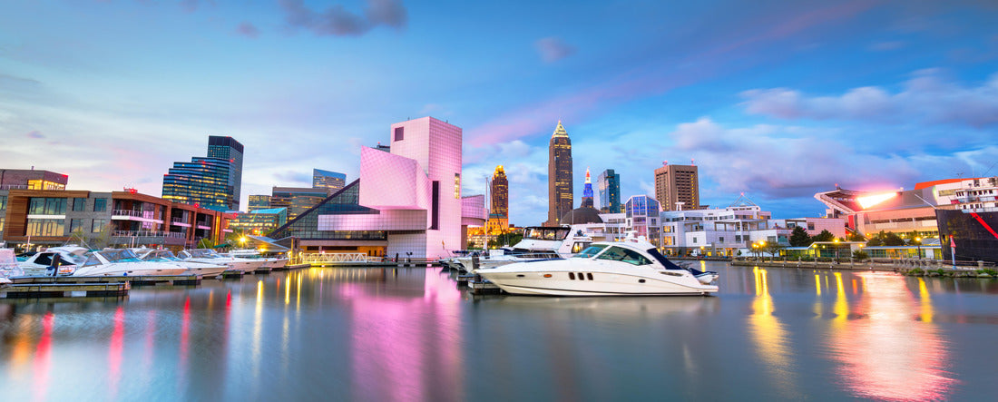 Cleveland, Ohio, USA downtown city skyline and harbor at twilight 2000pc Panoramic Puzzle