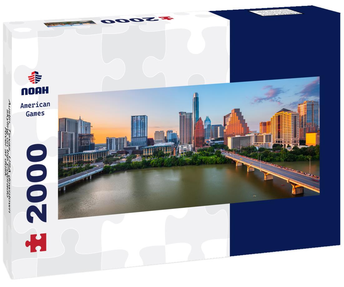 Austin, Texas, USA downtown skyline on the Colorado River at dusk 2000pc Panoramic Puzzle