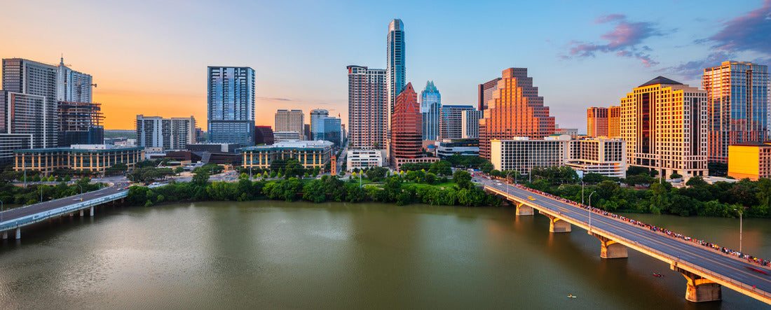 Austin, Texas, USA downtown skyline on the Colorado River at dusk 2000pc Panoramic Puzzle