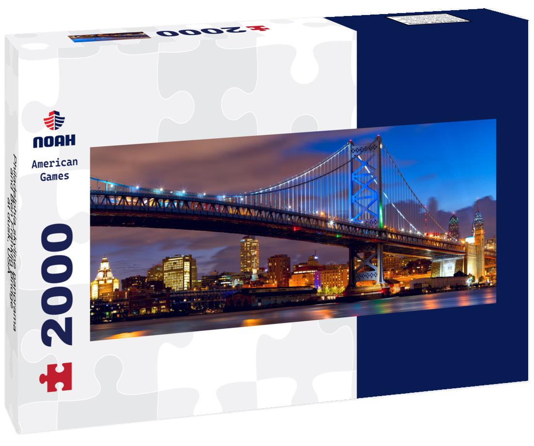 Philadelphia skyline and Ben Franklin Bridge at dusk, USA 2000pc Panoramic Puzzle
