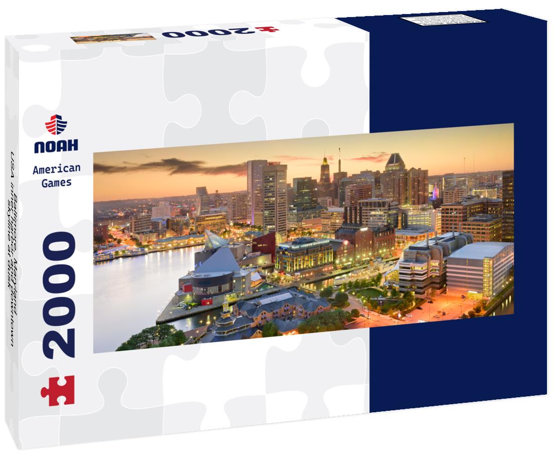 Baltimore, Maryland, USA inner harbor and downtown skyline at dusk 2000pc Panoramic Puzzle