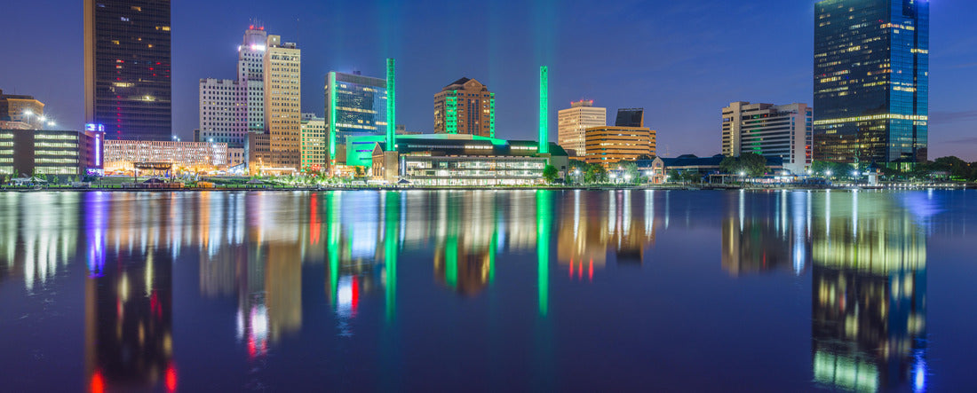 Toledo, Ohio, USA downtown skyline on the Maumee River at twilight 2000pc Panoramic Puzzle