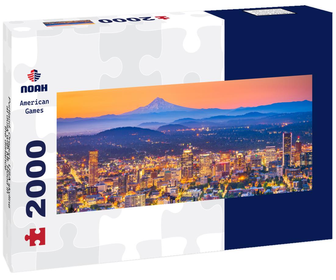 Portland, Oregon, USA skyline at dusk with Mt. Hood in the distance 2000pc Panoramic Puzzle