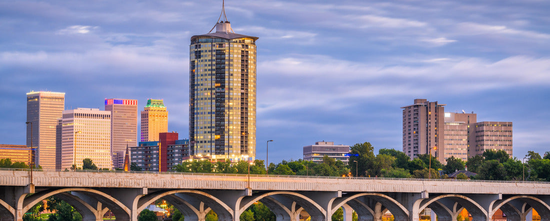 Tulsa, Oklahoma, USA downtown skyline on the Arkansas River at dusk 2000pc Panoramic Puzzle