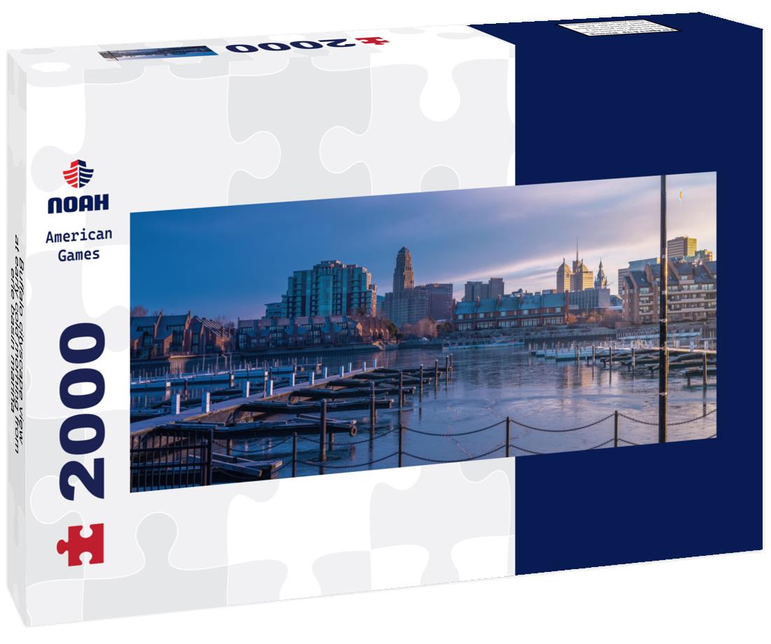 Buffalo cityscape view at early cold morning from erie basin marina 2000pc Panoramic Puzzle