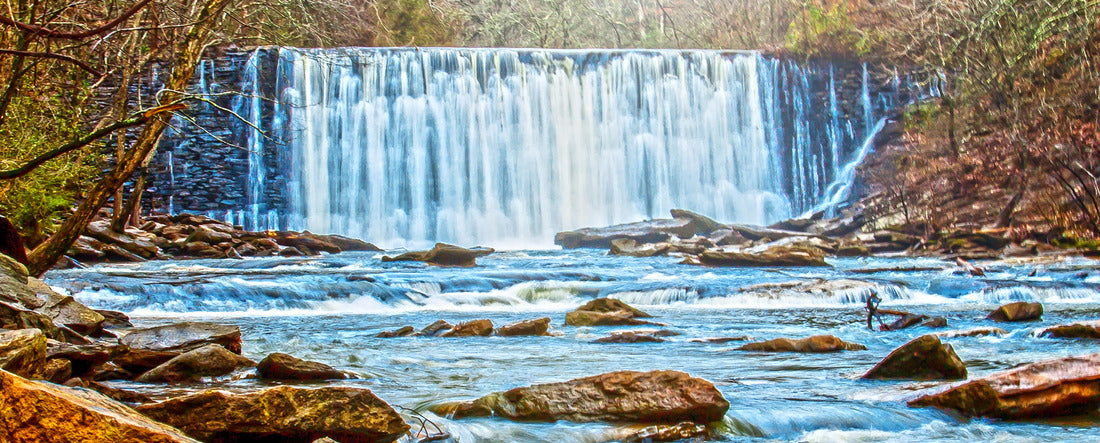 Die Blaue Mauer befindet sich im Old Mills State Park in Roswell, GA 2000pc Panoramic Puzzle