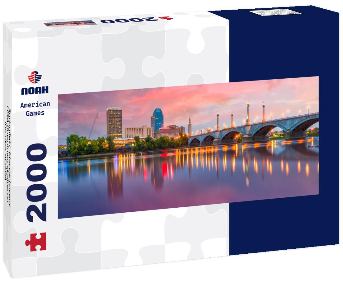 Springfield, Massachusetts, USA downtown skyline on the river at dusk 2000pc Panoramic Puzzle