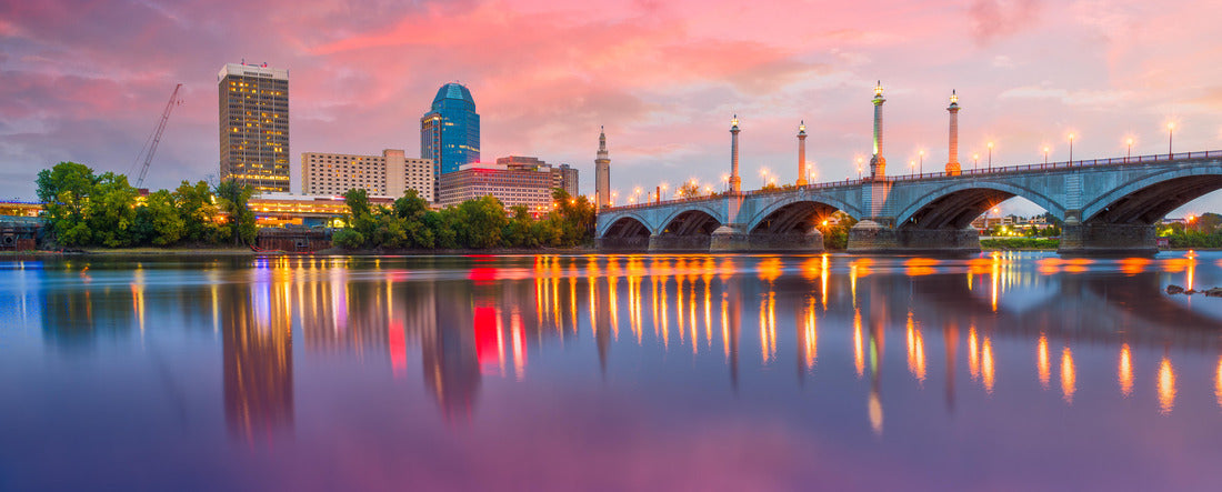 Springfield, Massachusetts, USA downtown skyline on the river at dusk 2000pc Panoramic Puzzle
