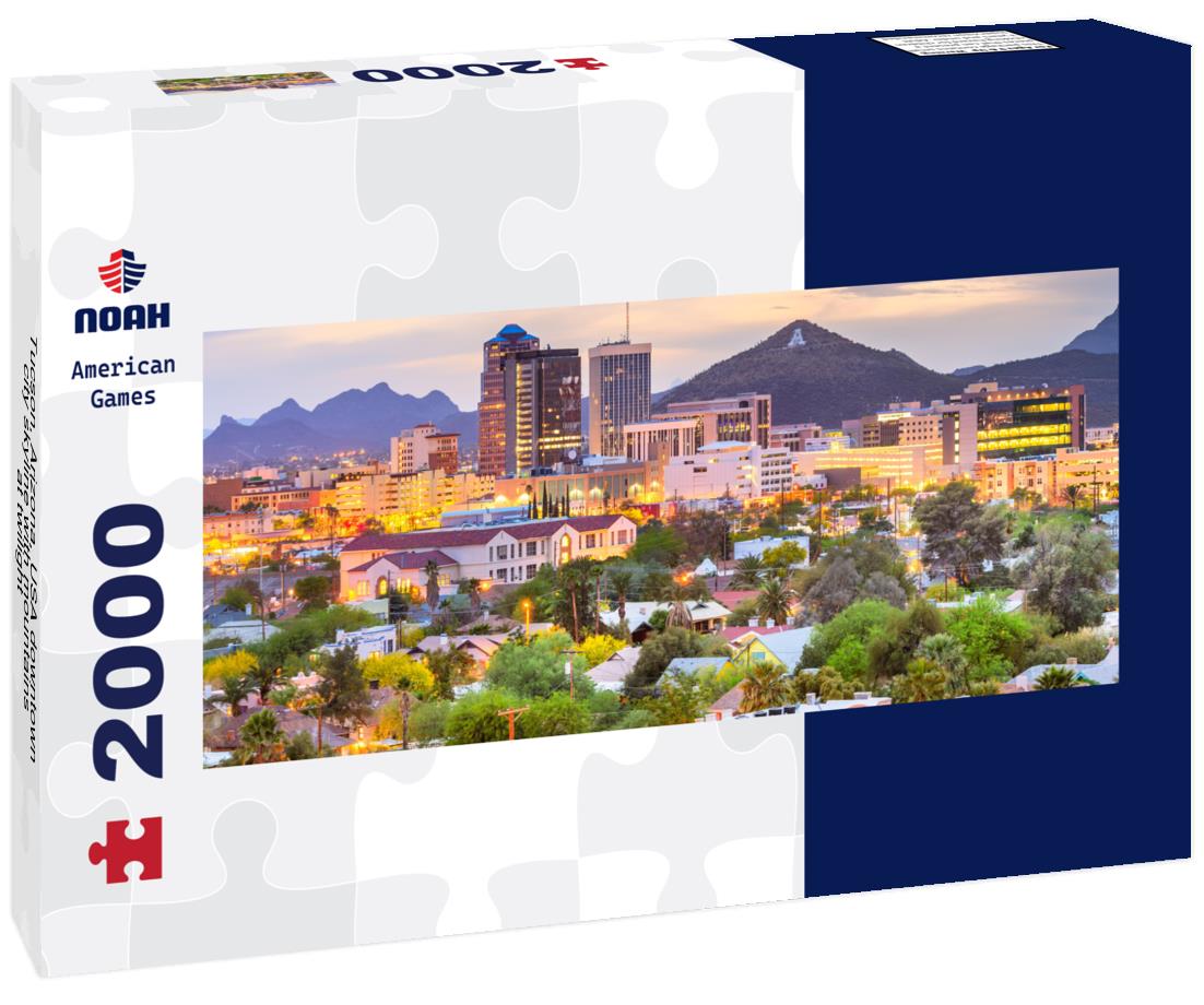 Tucson, Arizona, USA downtown city skyline with mountains at twilight 2000pc Panoramic Puzzle