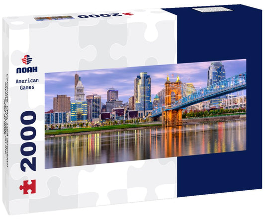 Noah Jigsaw Puzzle Cincinnati, Ohio, USA downtown skyline and bridge on the river at dusk panorama 2000 pieces