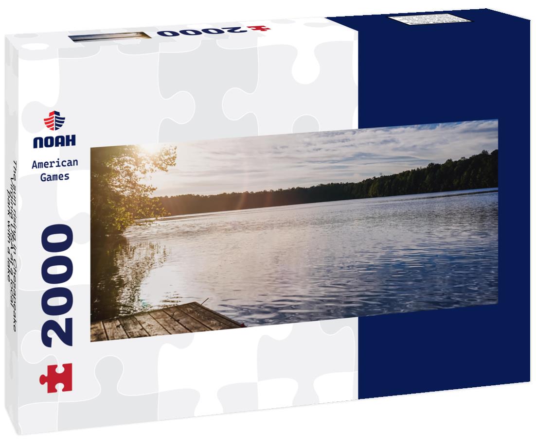 The sun rising in Chesapeake, Virginia USA at a local park with a lake 2000pc Panoramic Puzzle